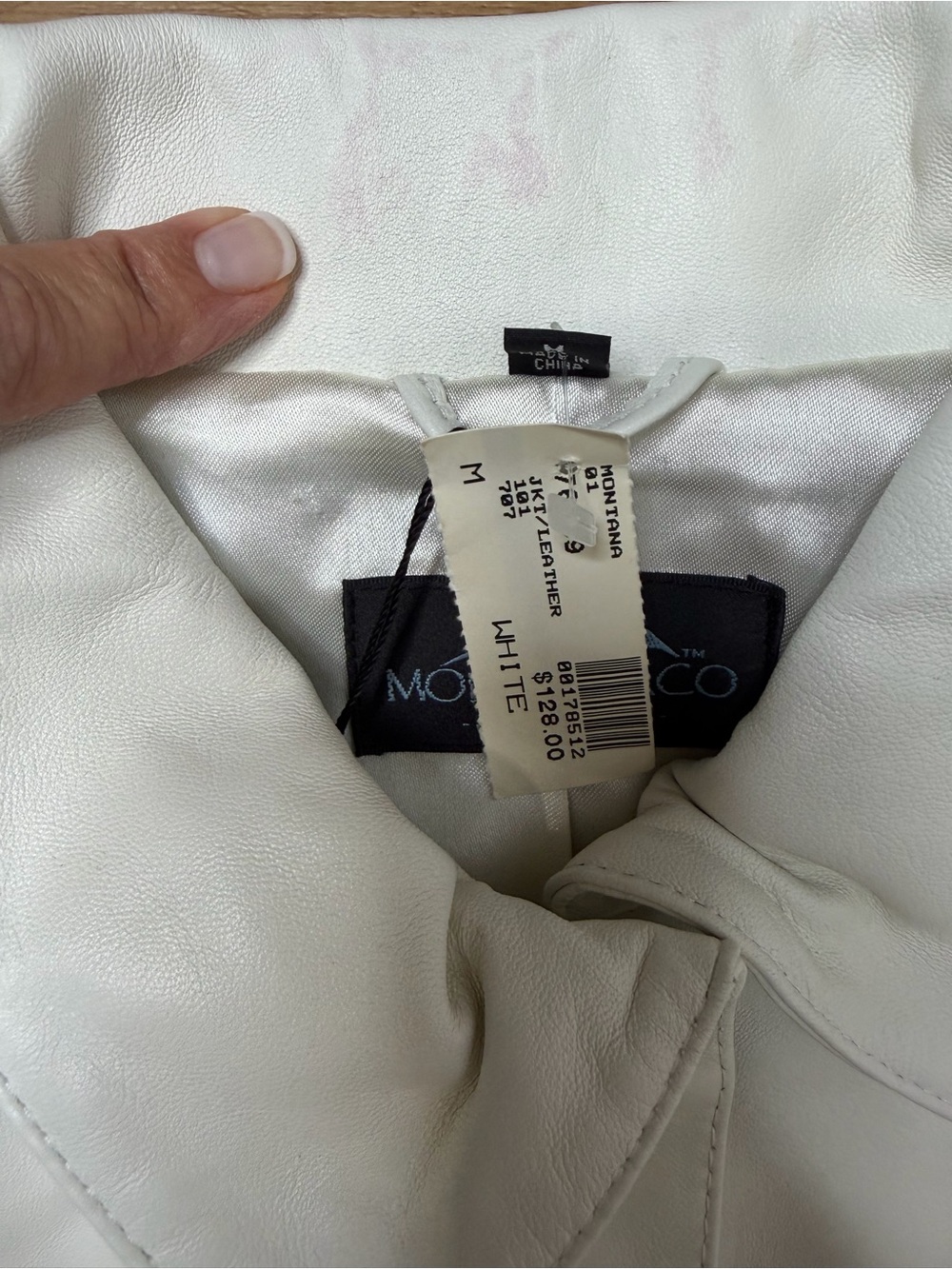Montanaco Women's White Leather Jacket Ruched Side Panels Medium Vintage NWT - Picture 10 of 13